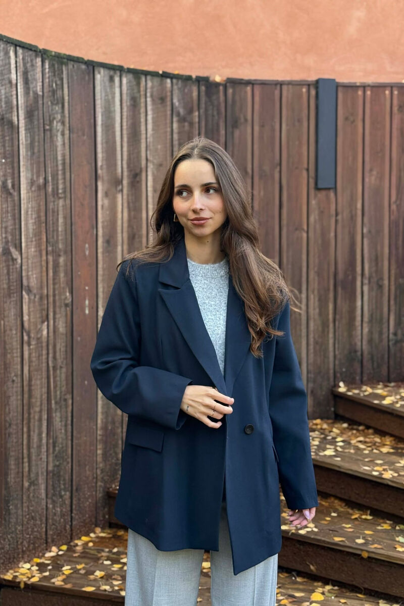 ONE COLOR CLASSIC SIMPLE WOMEN JACKET DARK BLUE/BEE - 3