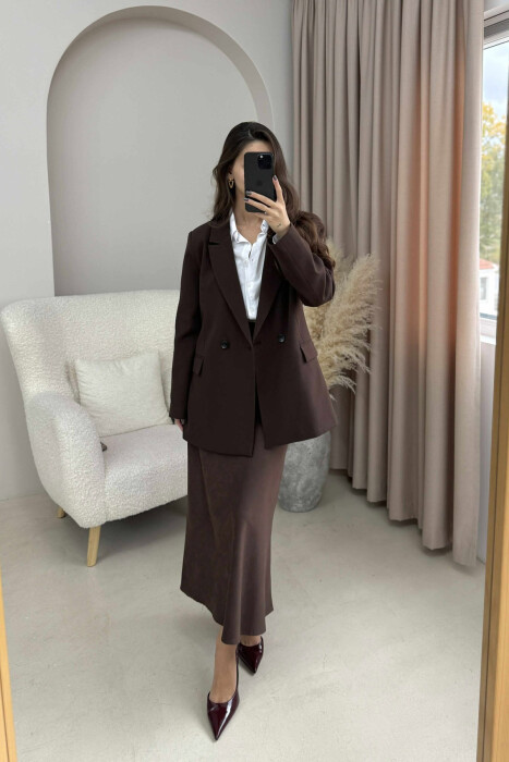 ONE COLOR CLASSIC SIMPLE WOMEN JACKET DARK BROWN/KAE 