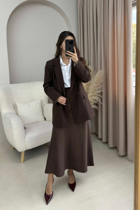 ONE COLOR CLASSIC SIMPLE WOMEN JACKET DARK BROWN/KAE - 3