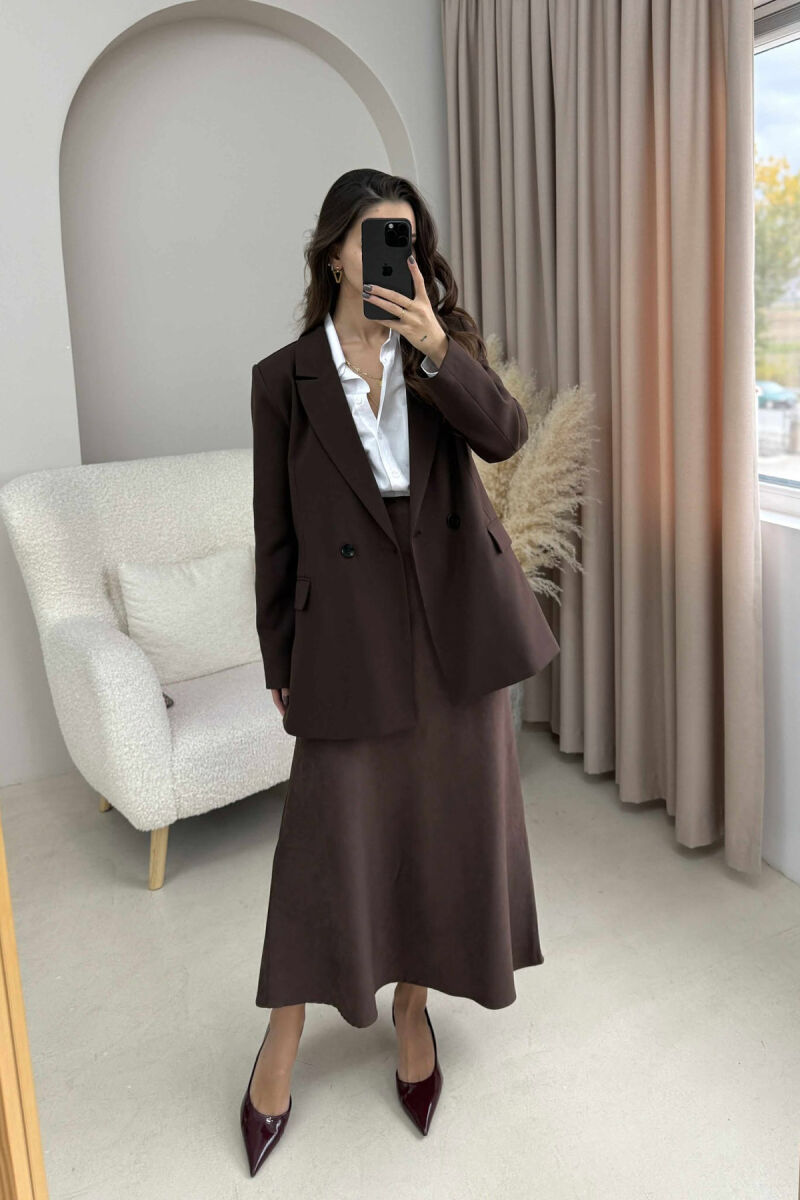ONE COLOR CLASSIC SIMPLE WOMEN JACKET DARK BROWN/KAE - 2