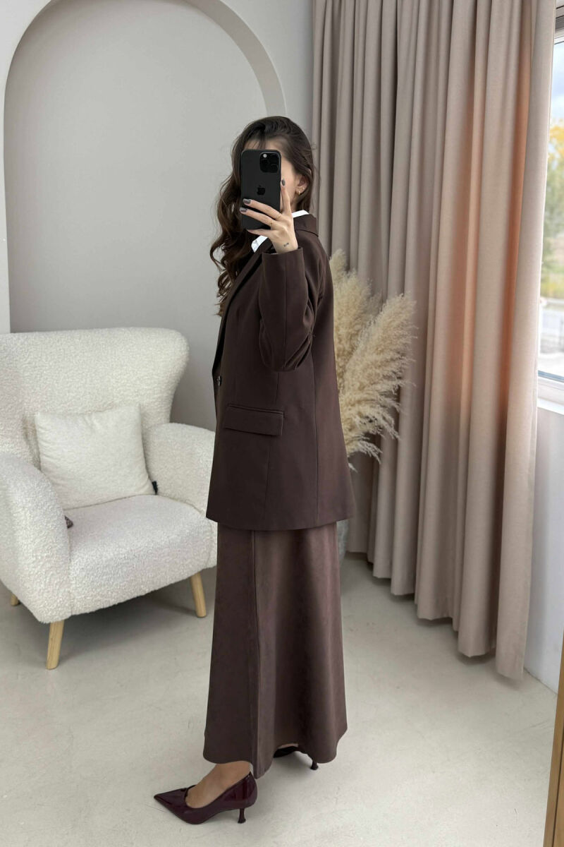 ONE COLOR CLASSIC SIMPLE WOMEN JACKET DARK BROWN/KAE - 4