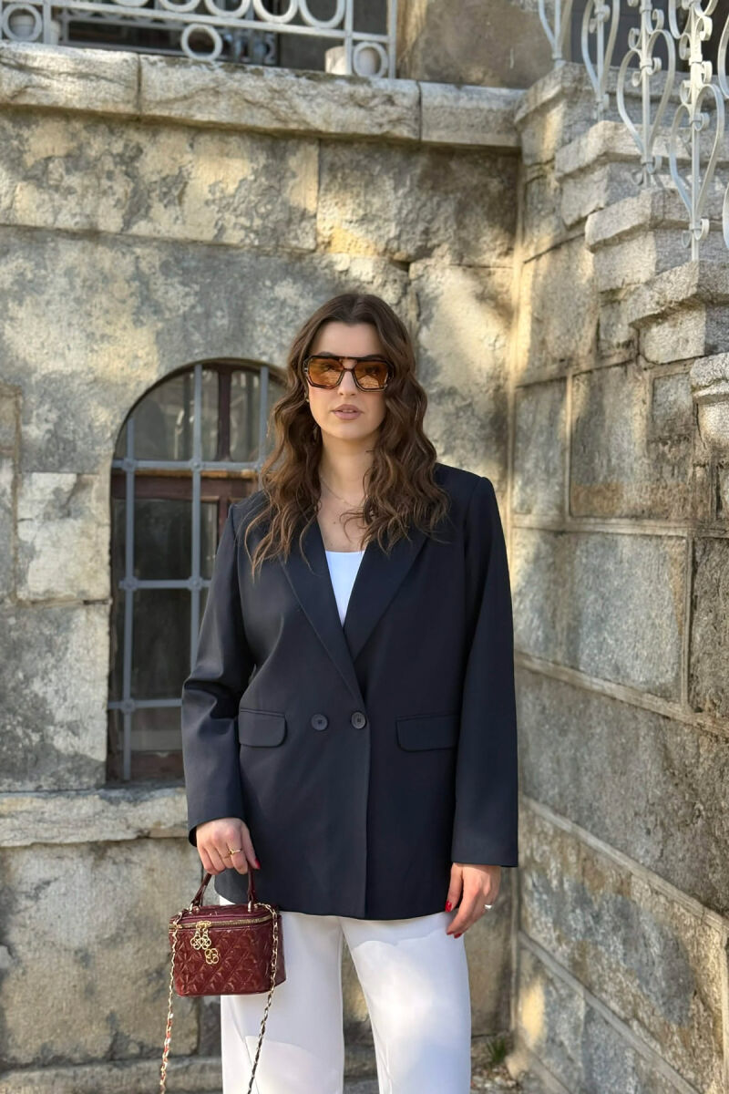 ONE COLOR CLASSIC SIMPLE WOMEN JACKET MIDNIGHT BLUE/BLU MESNATE - 1