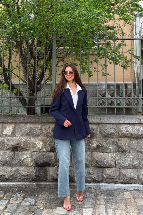 ONE COLOR CLASSIC WOMAN JACKET BLUE/BLU - KLAUDIO FASHION