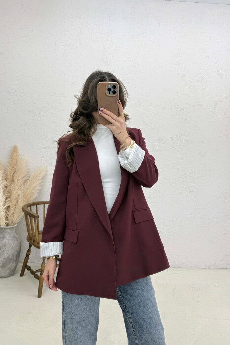 ONE COLOR CLASSIC WOMEN JACKET BURGUNDY/VISHNJE - KLAUDIO FASHION