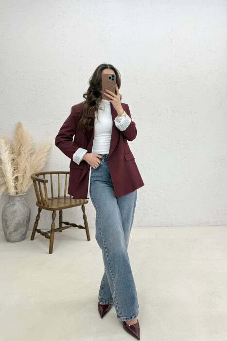 ONE COLOR CLASSIC WOMEN JACKET BURGUNDY/VISHNJE - 4