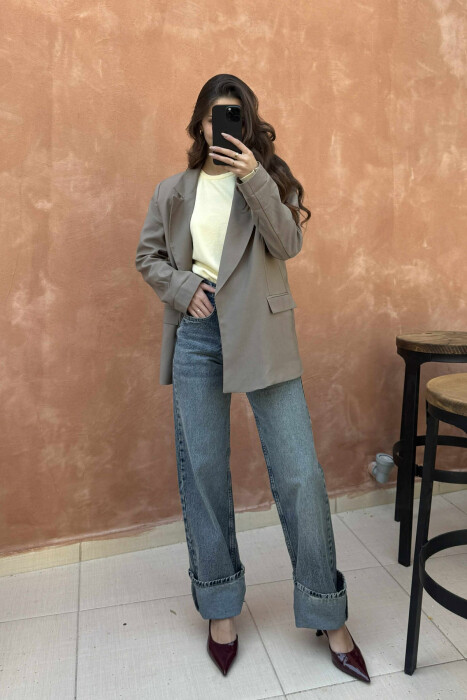 ONE COLOR CLASSIC WOMEN JACKET DARK BEIGE/BEZHE ERRET - KLAUDIO FASHION