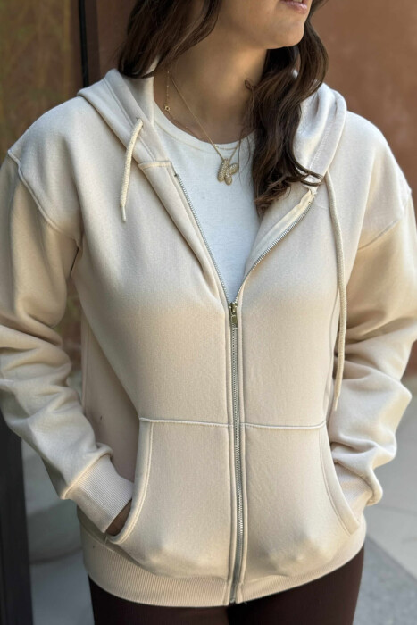 ONE COLOR COTTON WOMEN JACKET BEIGE/BEZHE - KLAUDIO FASHION