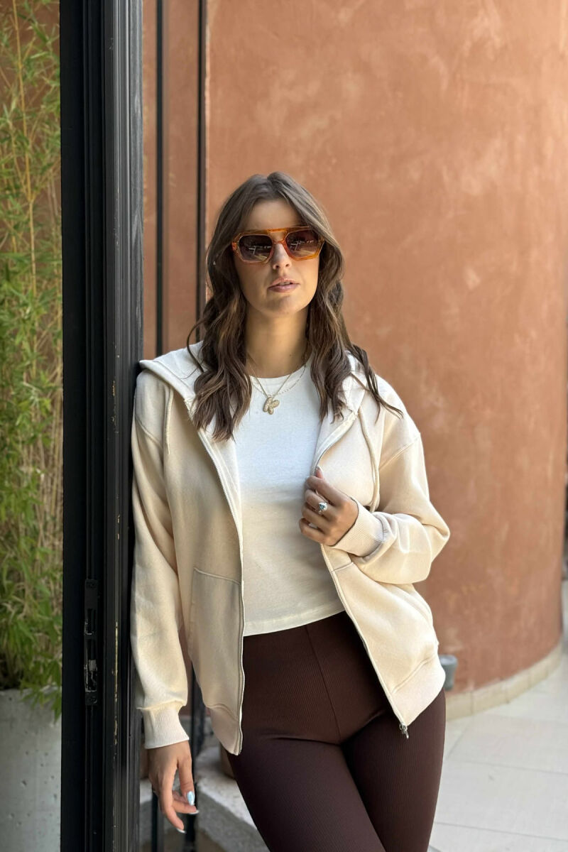 ONE COLOR COTTON WOMEN JACKET BEIGE/BEZHE - 2