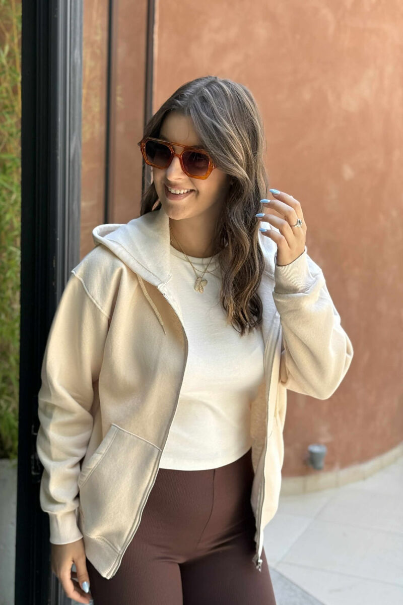 ONE COLOR COTTON WOMEN JACKET BEIGE/BEZHE - 4