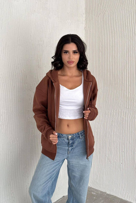 ONE COLOR COTTON WOMEN JACKET BROWN/KAFE - 5