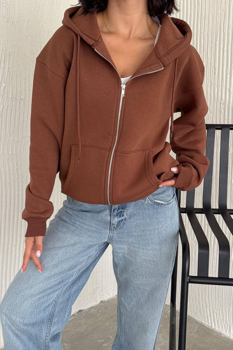 ONE COLOR COTTON WOMEN JACKET BROWN/KAFE - 7