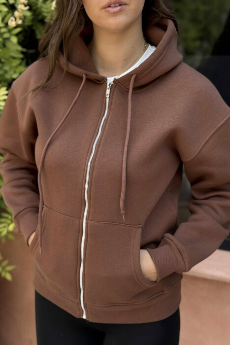 ONE COLOR COTTON WOMEN JACKET BROWN/KAFE - 3