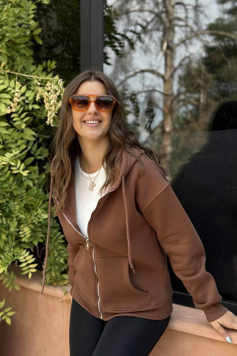 ONE COLOR COTTON WOMEN JACKET BROWN/KAFE - 2