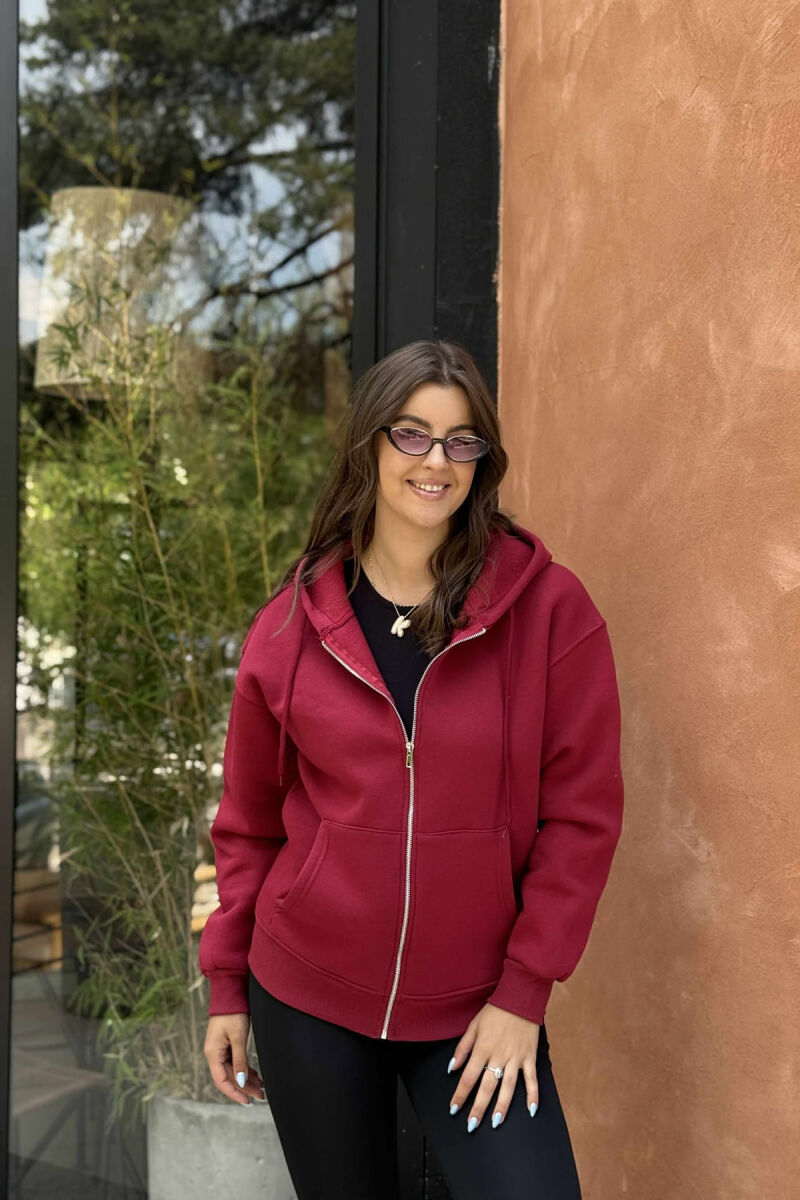 ONE COLOR COTTON WOMEN JACKET BURGUNDY/VISHNJE - 2