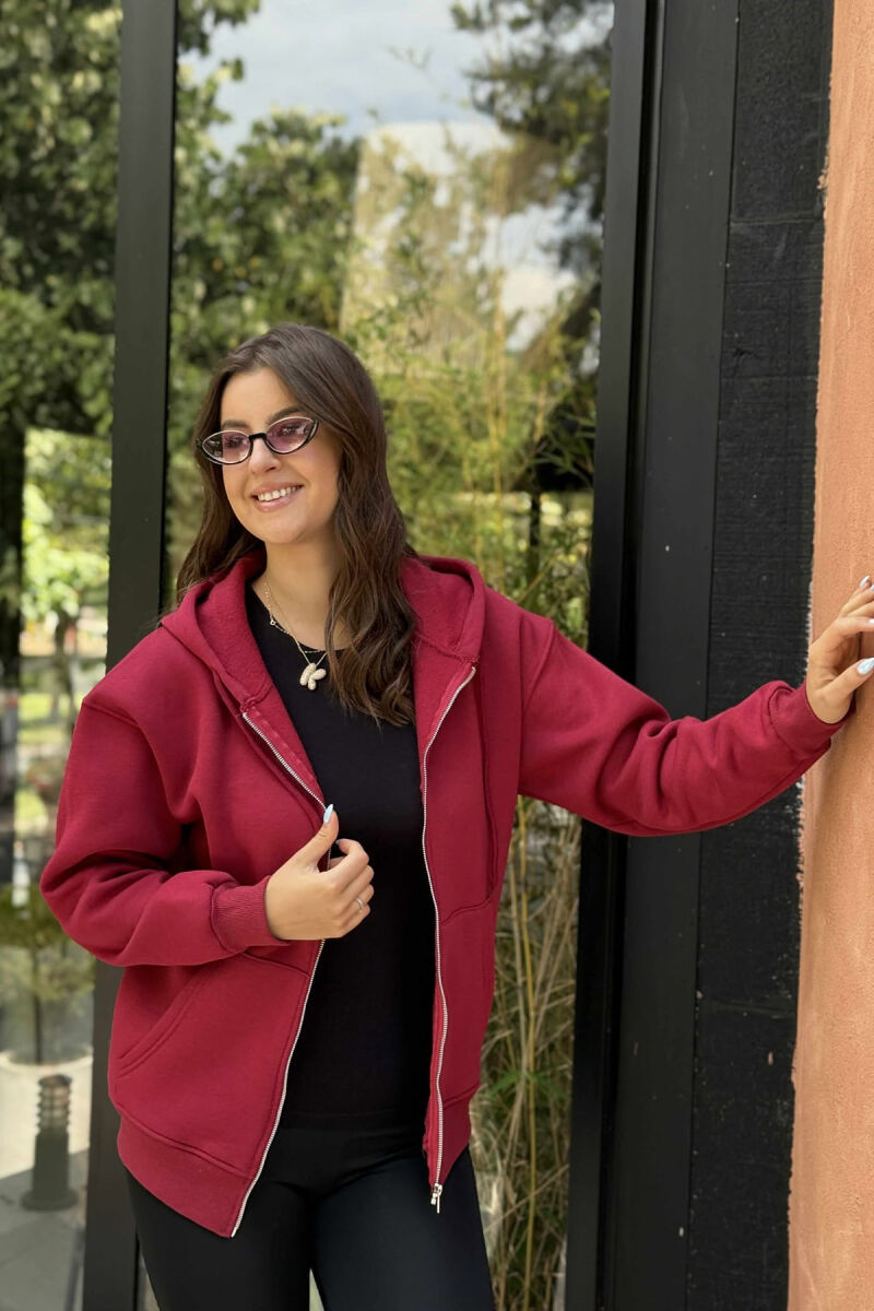 ONE COLOR COTTON WOMEN JACKET BURGUNDY/VISHNJE - 3