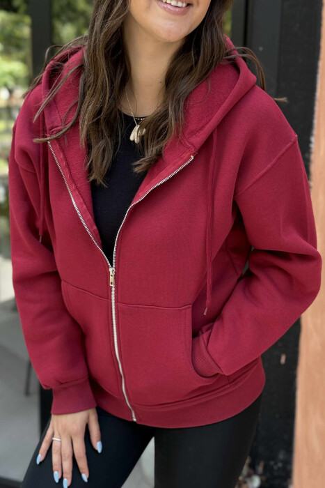 ONE COLOR COTTON WOMEN JACKET BURGUNDY/VISHNJE - 1