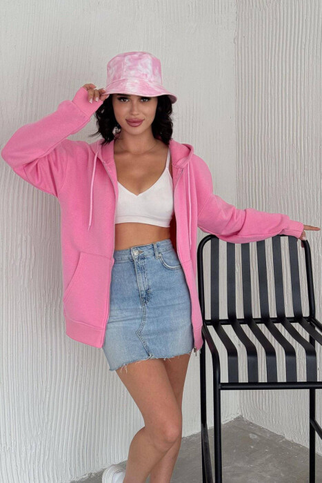 ONE COLOR COTTON WOMEN JACKET PINK/ROZE - 7