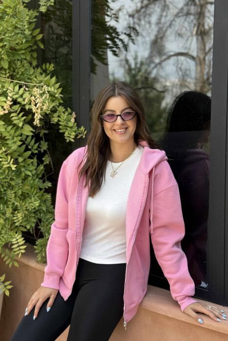 ONE COLOR COTTON WOMEN JACKET PINK/ROZE - 1