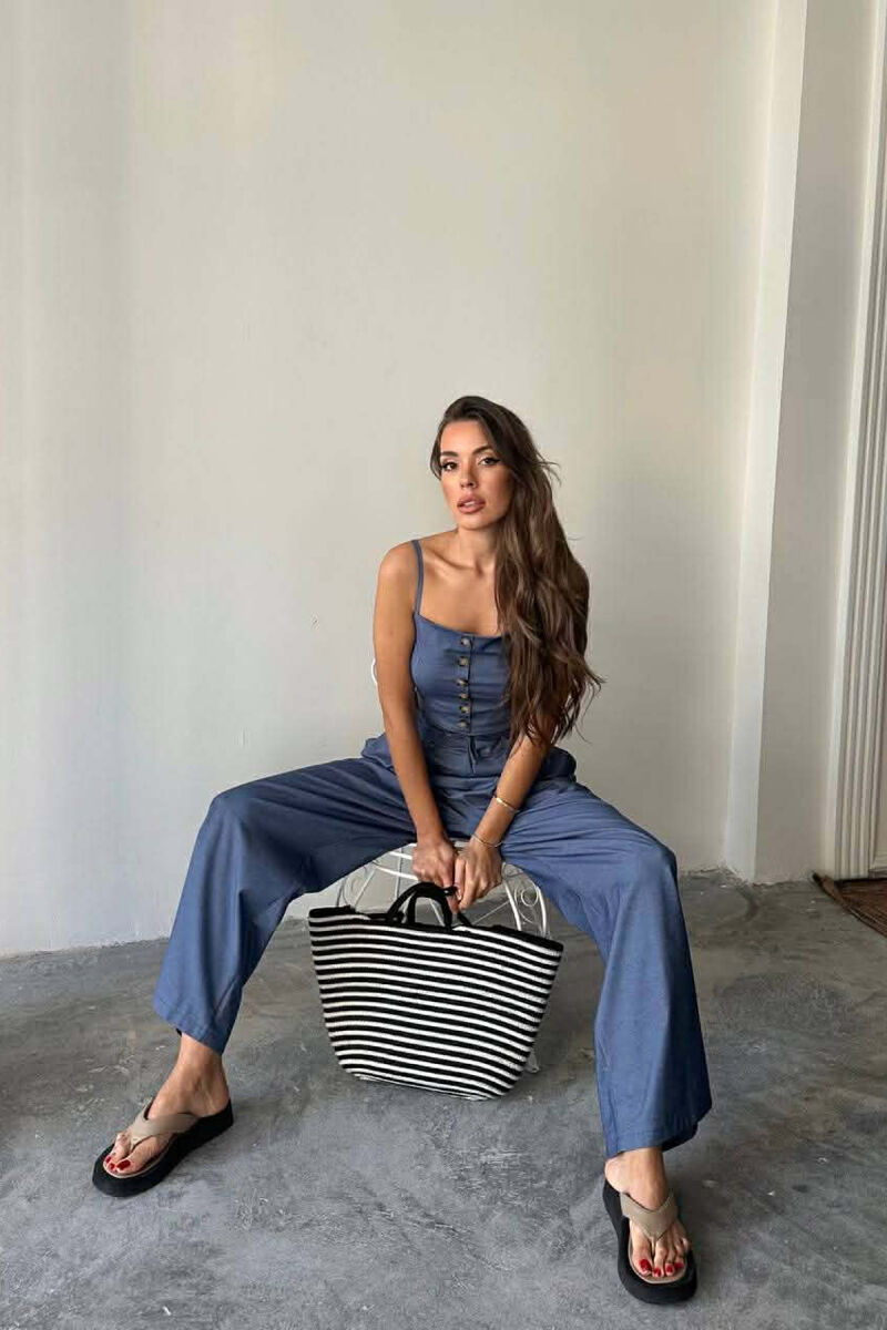 ONE COLOR CROP TOP+TROUSERS WOMEN SET BLUE/BLU - 2