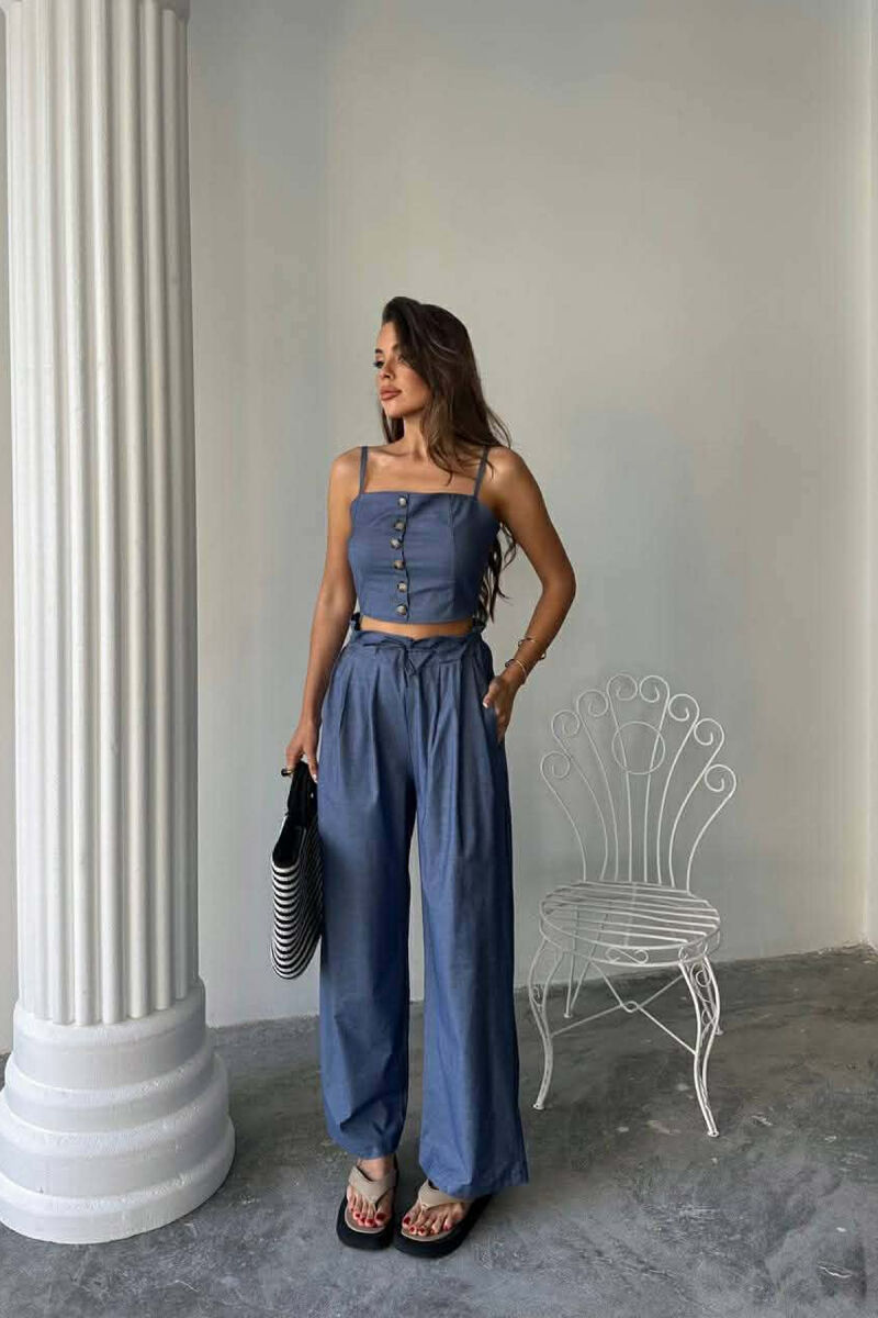 ONE COLOR CROP TOP+TROUSERS WOMEN SET BLUE/BLU - 4