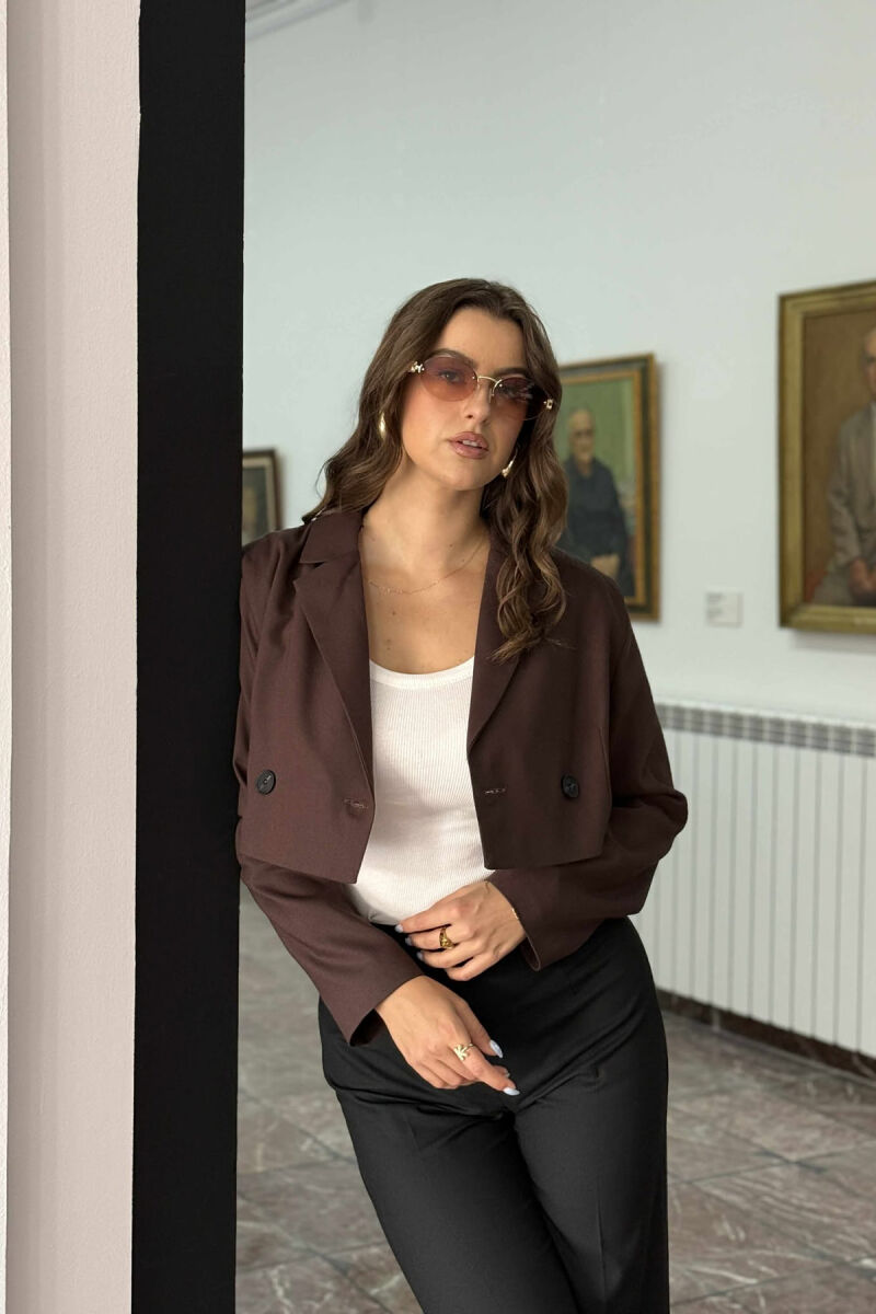 ONE COLOR CROPPED CLASSIC WOMEN JACKET BROWN/KAFE - 1