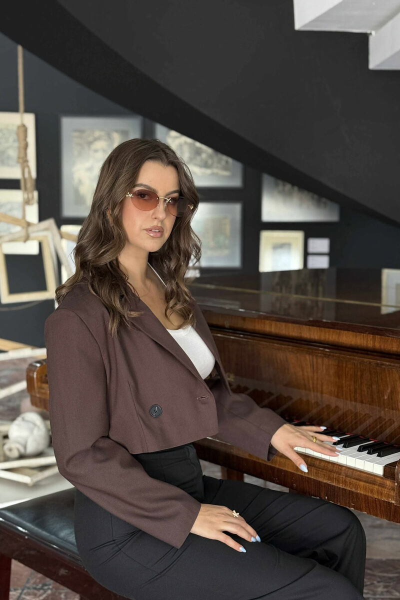 ONE COLOR CROPPED CLASSIC WOMEN JACKET BROWN/KAFE - 4