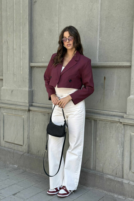 ONE COLOR CROPPED CLASSIC WOMEN JACKET BURGUNDY/VISHNJE - 1