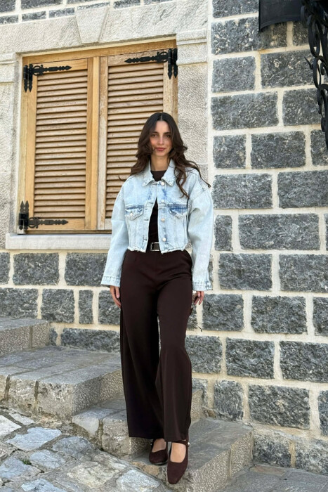 ONE COLOR CROPPED DENIM WOMEN JACKET BABY BLUE/BLU BY - KLAUDIO FASHION