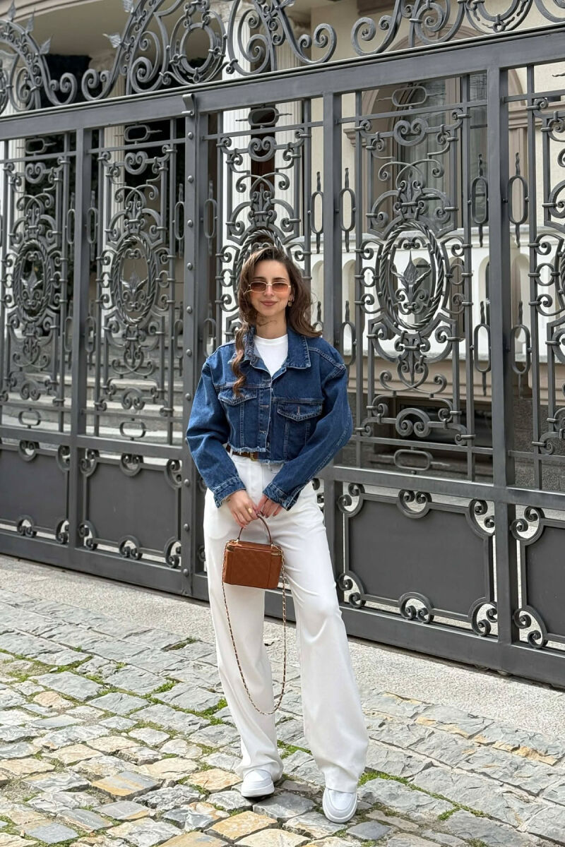 ONE COLOR CROPPED DENIM WOMEN JACKET BLUE/BLU - 1