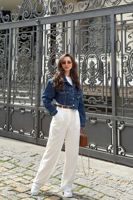 ONE COLOR CROPPED DENIM WOMEN JACKET BLUE/BLU - 4