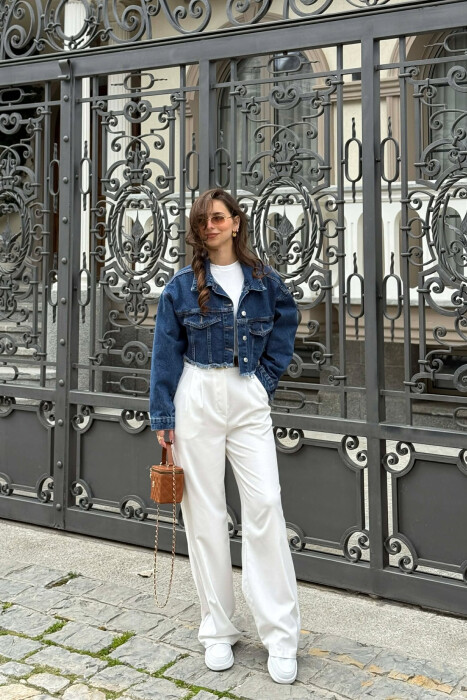 ONE COLOR CROPPED DENIM WOMEN JACKET BLUE/BLU - 6