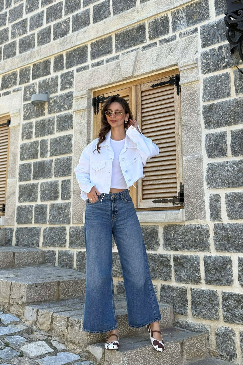 ONE COLOR CROPPED DENIM WOMEN JACKET WHITE-E BARDHE - 1