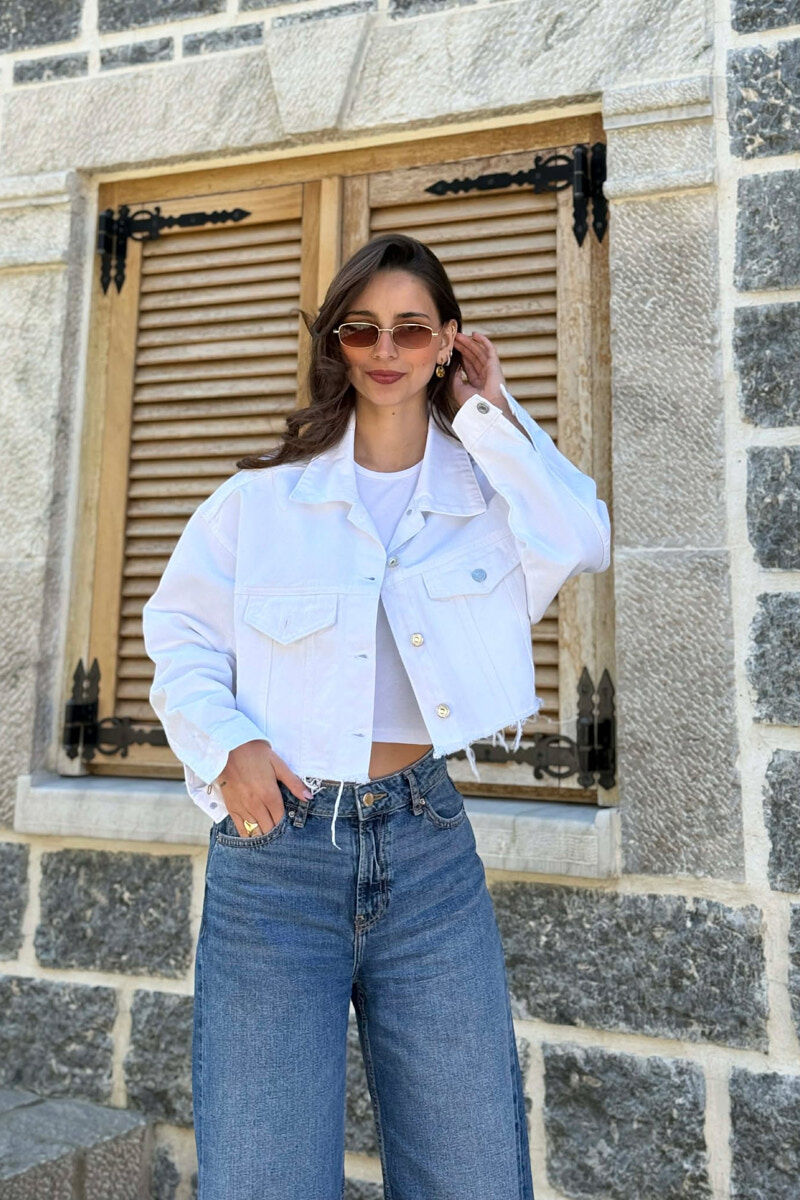ONE COLOR CROPPED DENIM WOMEN JACKET WHITE-E BARDHE - 4