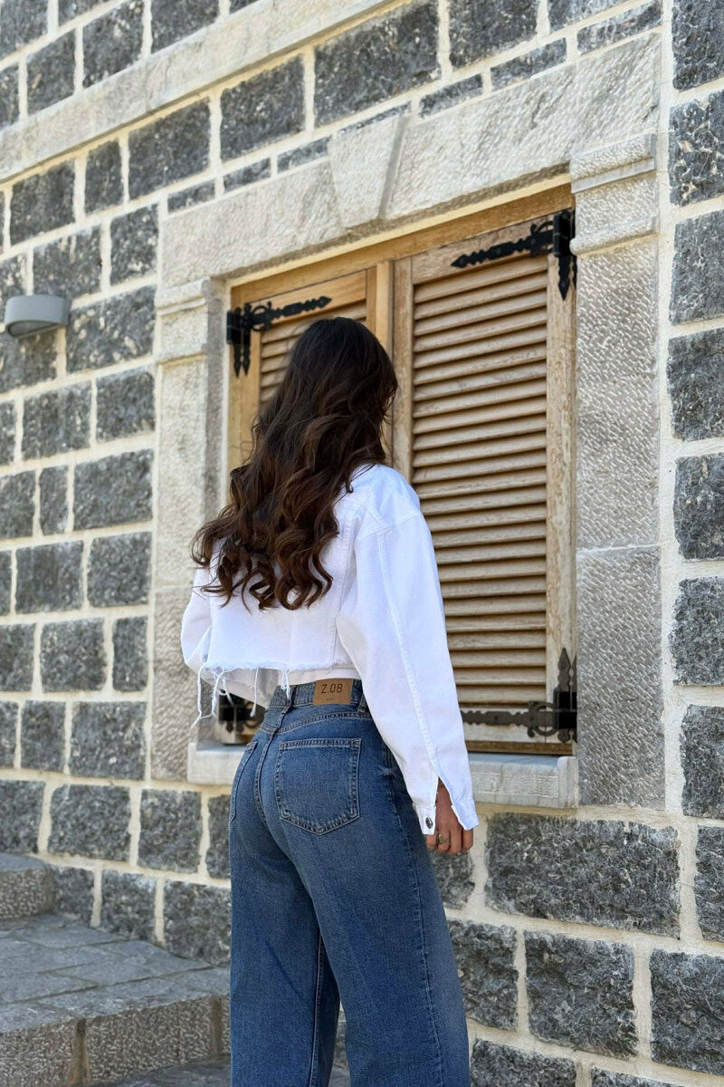 ONE COLOR CROPPED DENIM WOMEN JACKET WHITE-E BARDHE - 6