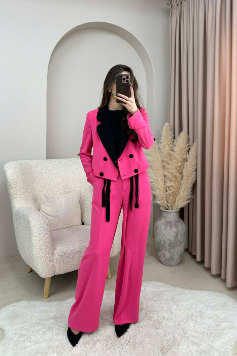 ONE COLOR CROPPED JACKET+ TROUSERS WOMEN SET PINK/ROZE 