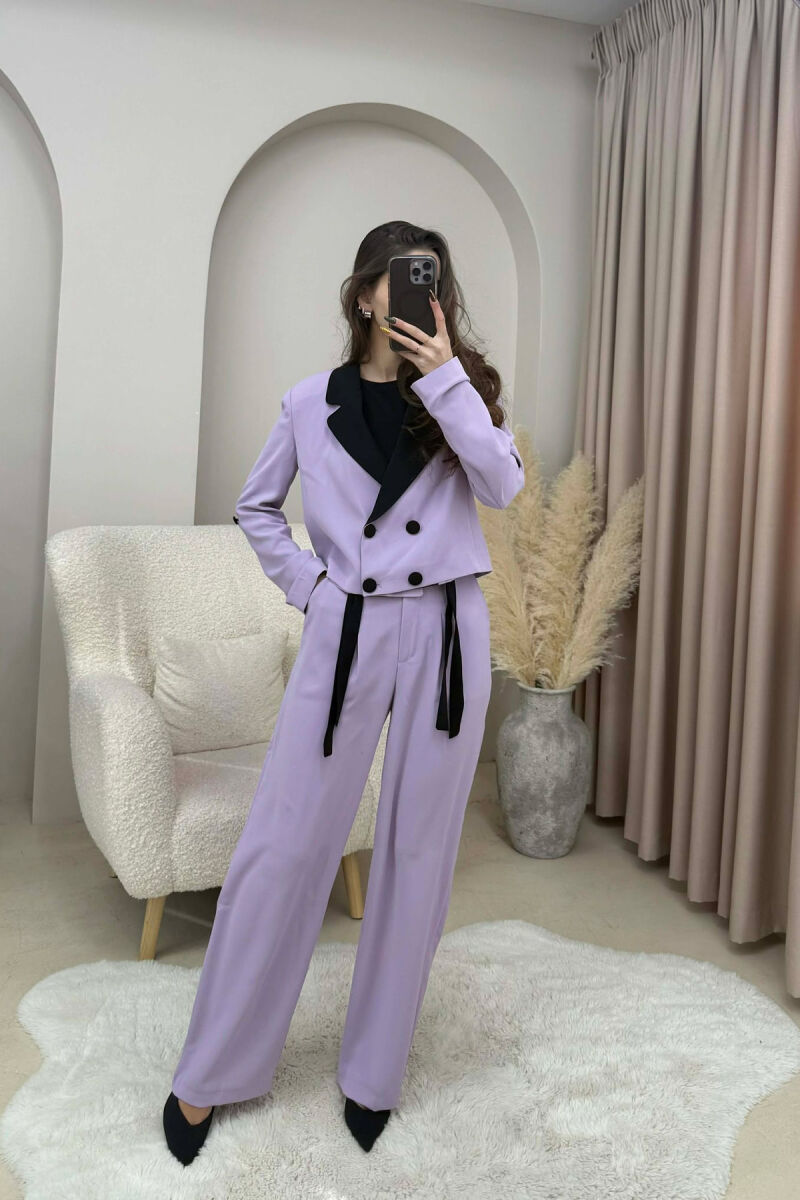 ONE COLOR CROPPED JACKET+ TROUSERS WOMEN SET PURPLE/LEJLA - 1