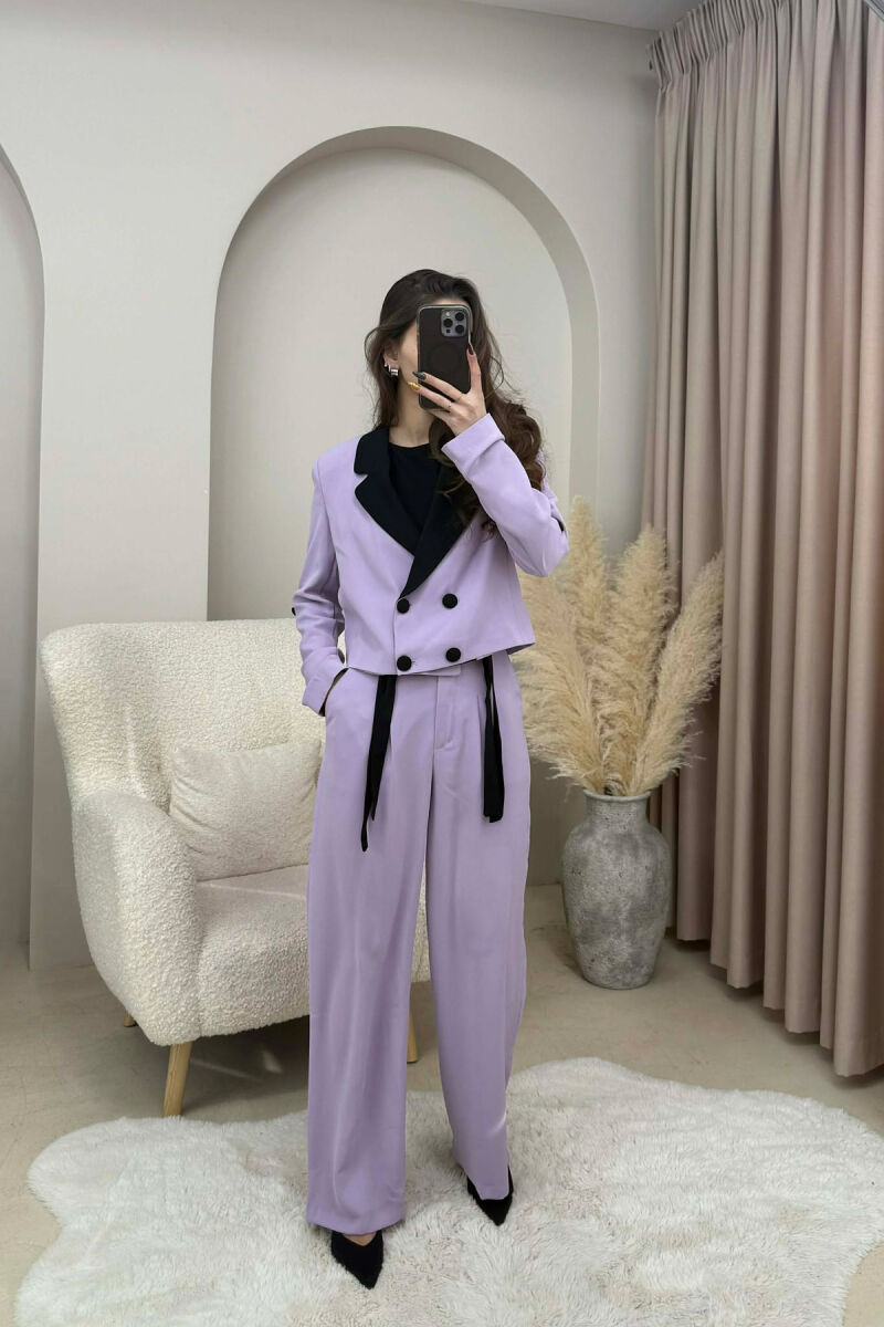 ONE COLOR CROPPED JACKET+ TROUSERS WOMEN SET PURPLE/LEJLA - 4