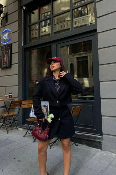 ONE COLOR CROPPED JACKET+SKIRT WOMEN SET BLACK/ E ZEZE - 5