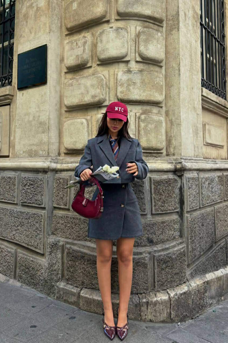 ONE COLOR CROPPED JACKET+SKIRT WOMEN SET DARK GREY/GEE - 2