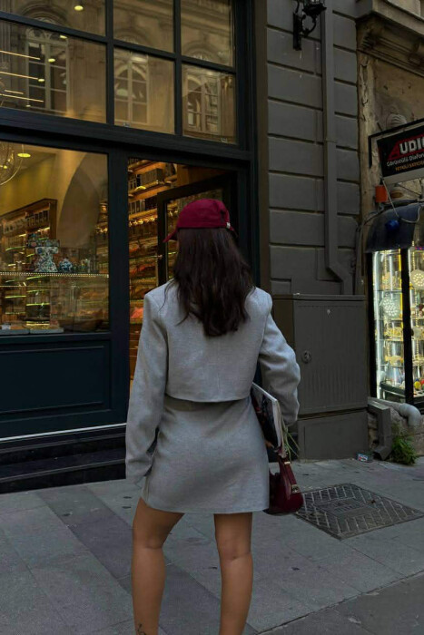 ONE COLOR CROPPED JACKET+SKIRT WOMEN SET LIGHT GREY/GZ - 4