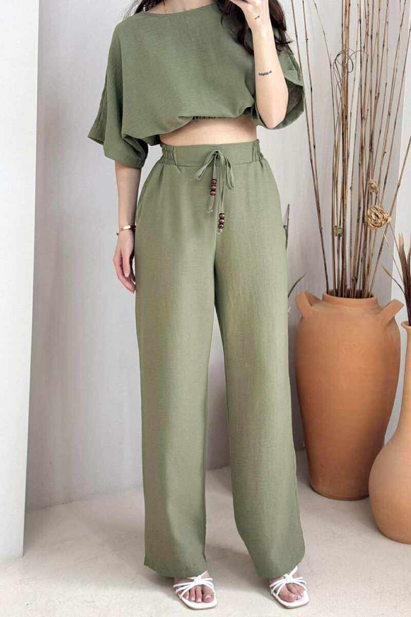 ONE COLOR CROPPED T-SHIRT+TROUSERS WOMEN SET GREEN/JESHILE - 4