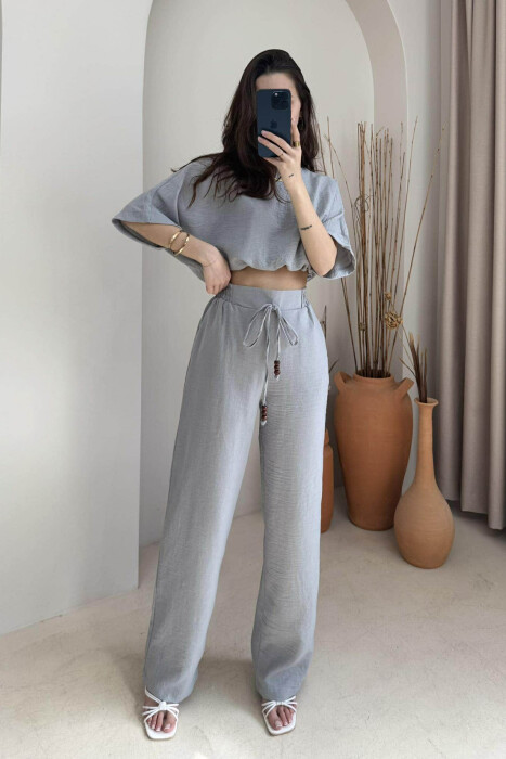 ONE COLOR CROPPED T-SHIRT+TROUSERS WOMEN SET GREY/GRI - 1