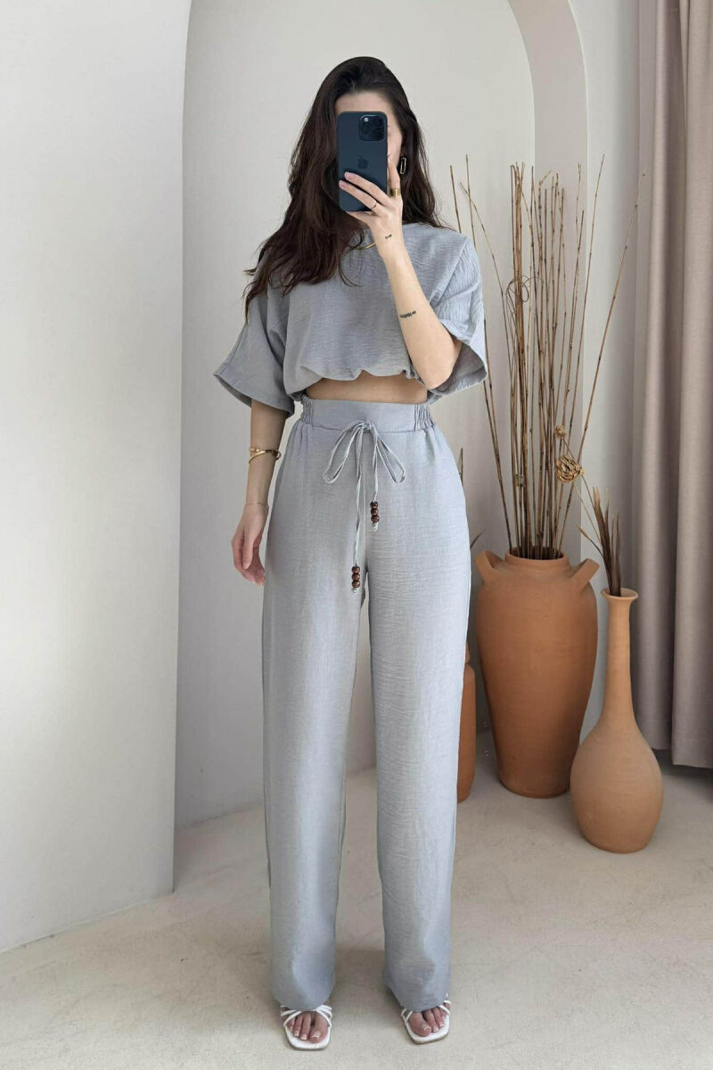 ONE COLOR CROPPED T-SHIRT+TROUSERS WOMEN SET GREY/GRI - 2