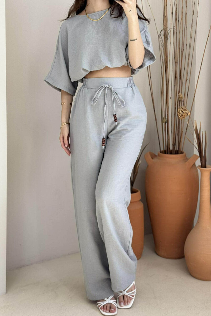 ONE COLOR CROPPED T-SHIRT+TROUSERS WOMEN SET GREY/GRI - 3