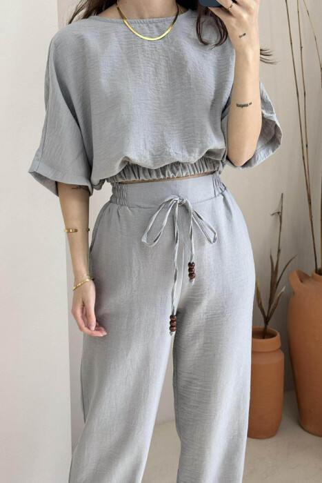 ONE COLOR CROPPED T-SHIRT+TROUSERS WOMEN SET GREY/GRI - 4