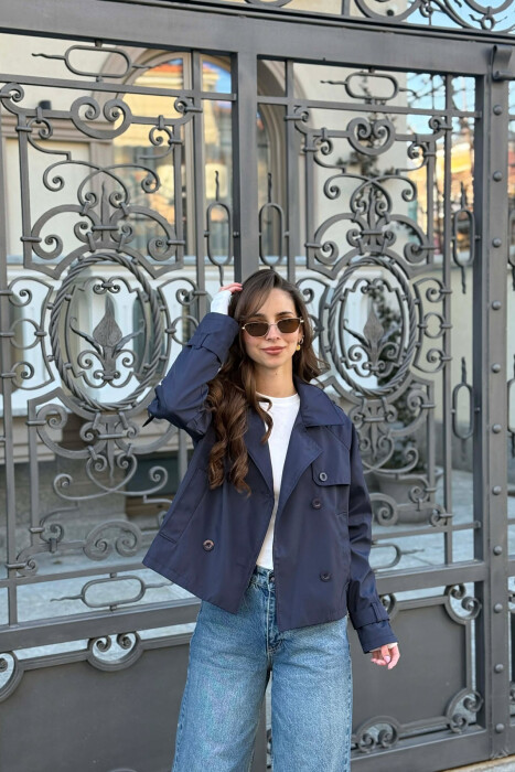 ONE COLOR CROPPED TRENCH WOMAN COAT BLUE/BLU 