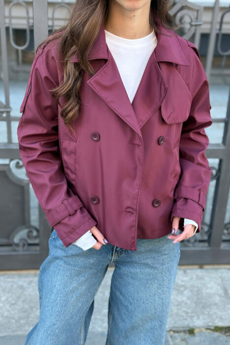 ONE COLOR CROPPED TRENCH WOMAN COAT BURGUNDY/VISHNJE 