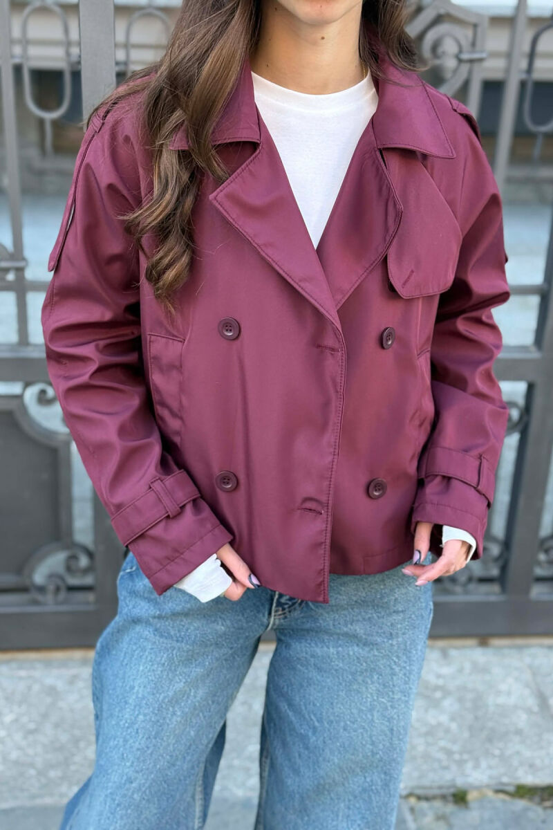 ONE COLOR CROPPED TRENCH WOMAN COAT BURGUNDY/VISHNJE - 1