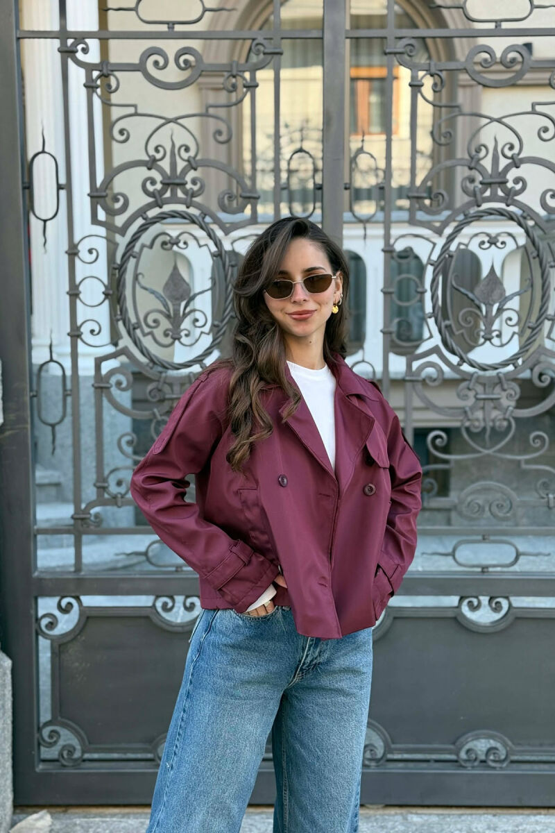 ONE COLOR CROPPED TRENCH WOMAN COAT BURGUNDY/VISHNJE - 3