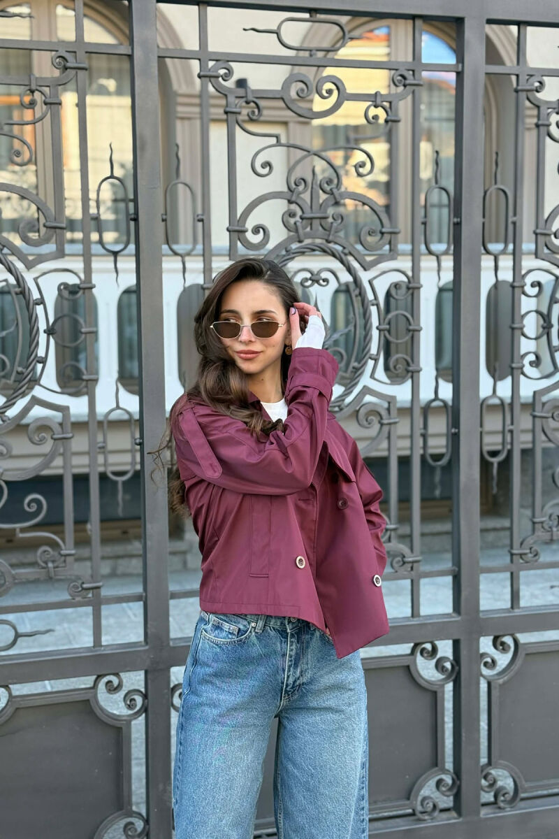 ONE COLOR CROPPED TRENCH WOMAN COAT BURGUNDY/VISHNJE - 4